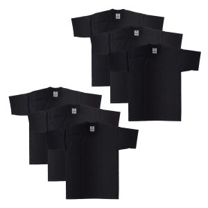 6-Pack Pro Club Men's Heavyweight Cotton Short Sleeve Crew Neck T-Shirt - 6 Pack - Black / 5XL