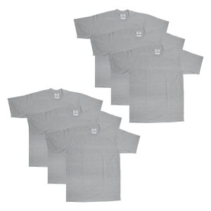 6-Pack Pro Club Men's Heavyweight Cotton Short Sleeve Crew Neck T-Shirt - 6 Pack - Heather Grey / XL-Tall