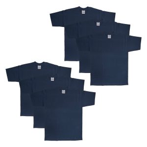 6-Pack Pro Club Men's Heavyweight Cotton Short Sleeve Crew Neck T-Shirt - 6 Pack - Navy / S